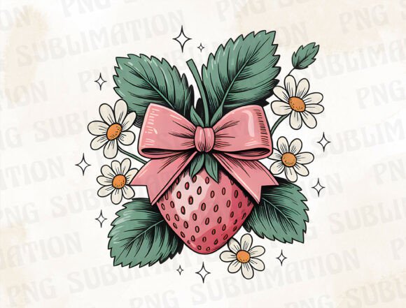 Download Strawberry with Bow &amp; Daisies PNG - Png Collection