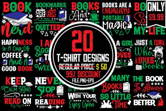 Download Reading T-shirt Bundle, 20 Designs - Design Collection