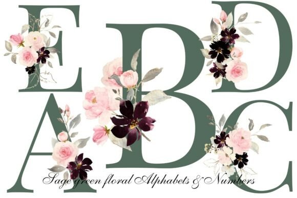 Download Sage Green Floral Alphabet &amp; Number PNG - Png Collection