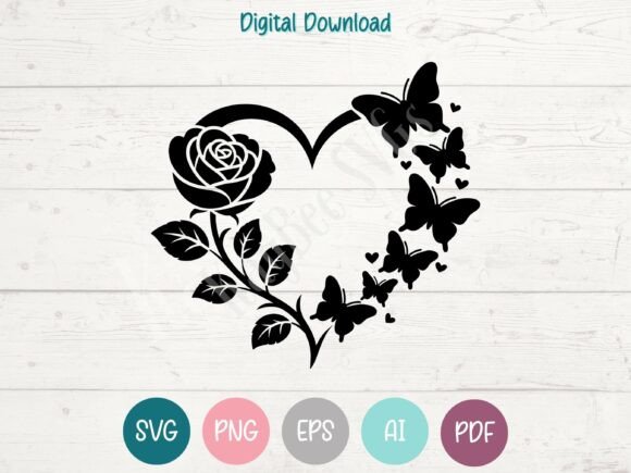 Download Rose Heart with Butterflies SVG PNG EPS - Png Collection