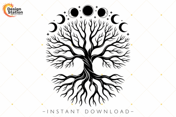 Download Mystical Celestial Tree Moon Phase PNG - Png Collection
