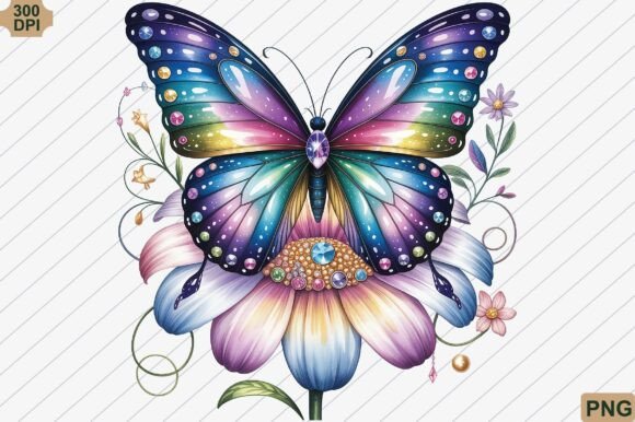 Download Ornate Jeweled Butterfly &amp; Flower PNG - Png Collection