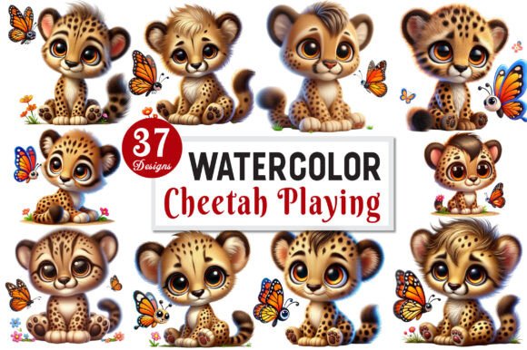 Download Cute Cheetah Playing with Butterfly PNG - Png Collection