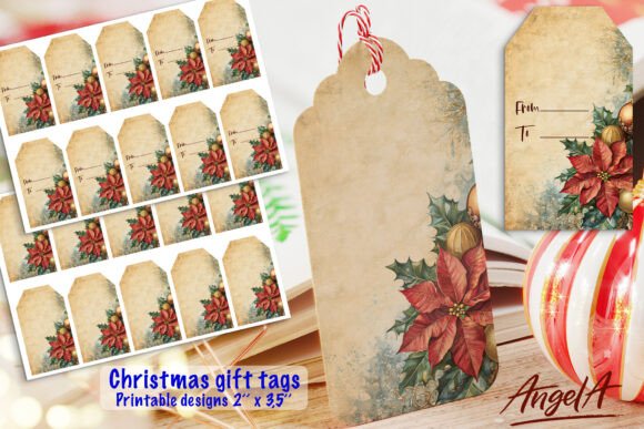 Download Christmas Gift Tag PNG, Retro Flower - Png Collection