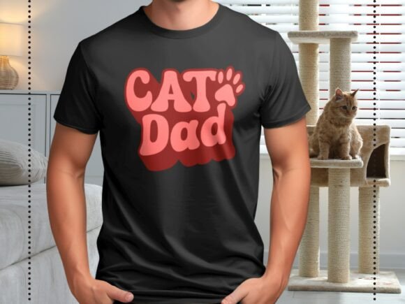 Download Retro Groovy Cat Dad Shirt Design PNG - Png Collection