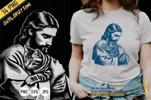 Download Jesus Hugs Cat Retro Shirt SVG PNG - Png Collection